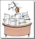 Files Piled High on Desk
